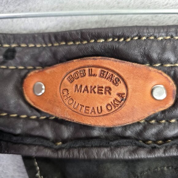 Mens Vintage Brown Leather Chaps With Silver Coin Accents & Zippered Legs Size L - Picture 7 of 13